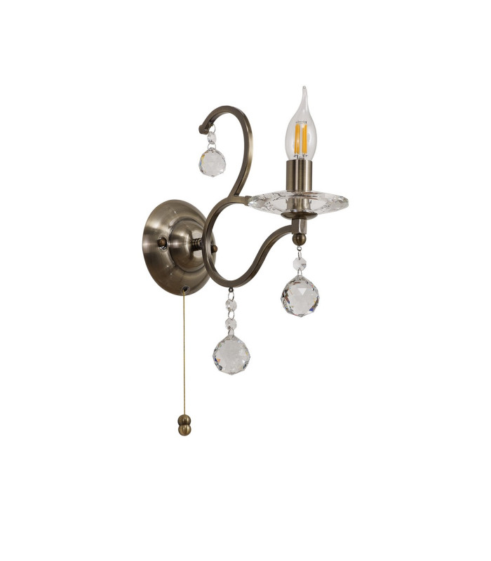 Zinta Wall Lamp Switched 1 Light E14 Antique Brass/Crystal-3