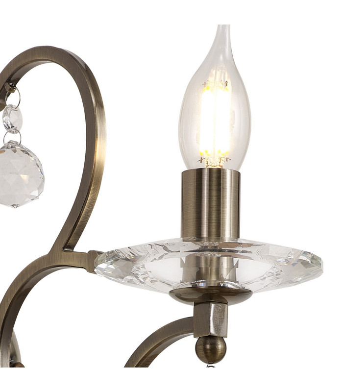 Zinta Wall Lamp Switched 1 Light E14 Antique Brass/Crystal-5