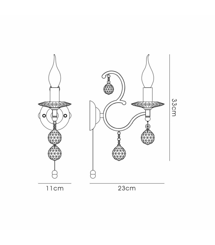 Zinta Wall Lamp Switched 1 Light E14 Antique Brass/Crystal-7