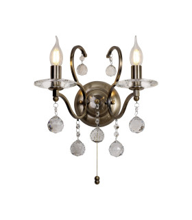 Zinta Wall Lamp Switched 2 Light E14 Switched Antique Brass/Crystal-1