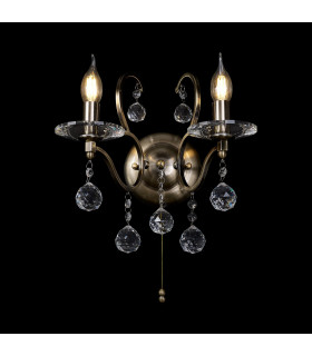 Zinta Wall Lamp Switched 2 Light E14 Switched Antique Brass/Crystal-2