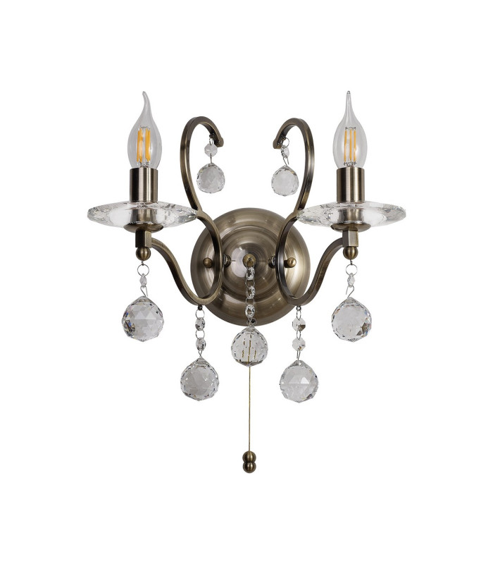 Zinta Wall Lamp Switched 2 Light E14 Switched Antique Brass/Crystal-3