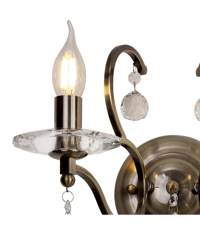 Zinta Wall Lamp Switched 2 Light E14 Switched Antique Brass/Crystal-4