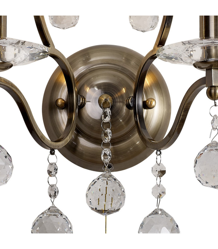 Zinta Wall Lamp Switched 2 Light E14 Switched Antique Brass/Crystal-5