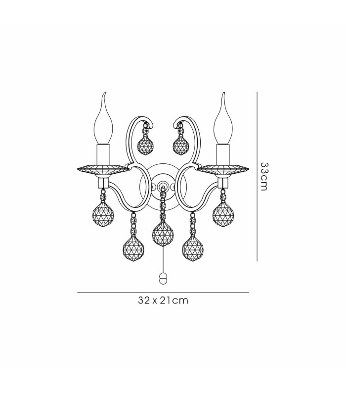 Zinta Wall Lamp Switched 2 Light E14 Switched Antique Brass/Crystal-7