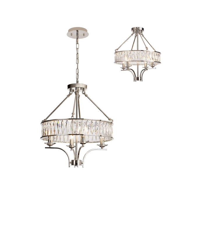 Vivienne Pendant/Semi Ceiling 4 Light E14 Polished Nickel/Crystal-1