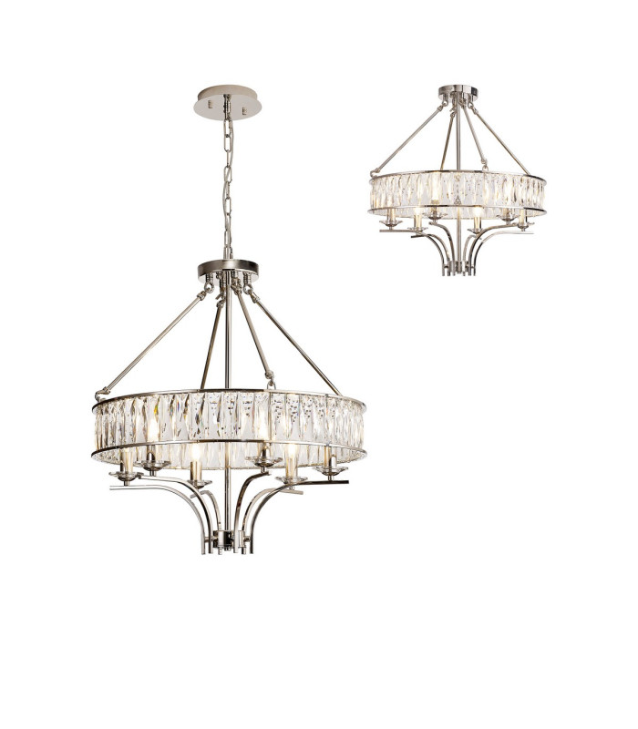Vivienne Pendant/Semi Ceiling 6 Light E14 Polished Nickel/Crystal-1