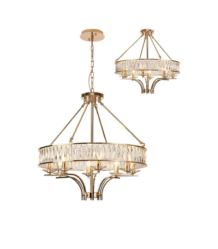 Vivienne Pendant/Semi Ceiling 8 Light E14 French Gold/Crystal-1