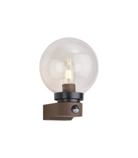 Milo Globe Wall Lamp With PIR Sensor 1 x E27 IP54 Corrosion Resistant Dark Brown/Clear 2yrs Warranty-1