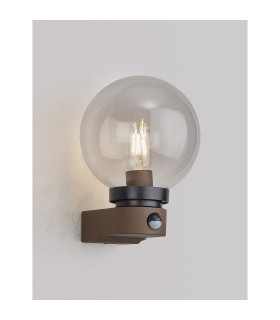 Milo Globe Wall Lamp With PIR Sensor 1 x E27 IP54 Corrosion Resistant Dark Brown/Clear 2yrs Warranty-2