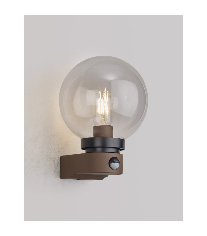 Milo Globe Wall Lamp With PIR Sensor 1 x E27 IP54 Corrosion Resistant Dark Brown/Clear 2yrs Warranty-2