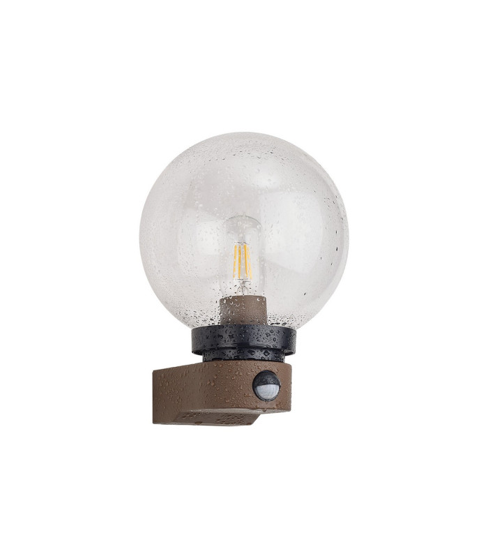 Milo Globe Wall Lamp With PIR Sensor 1 x E27 IP54 Corrosion Resistant Dark Brown/Clear 2yrs Warranty-5