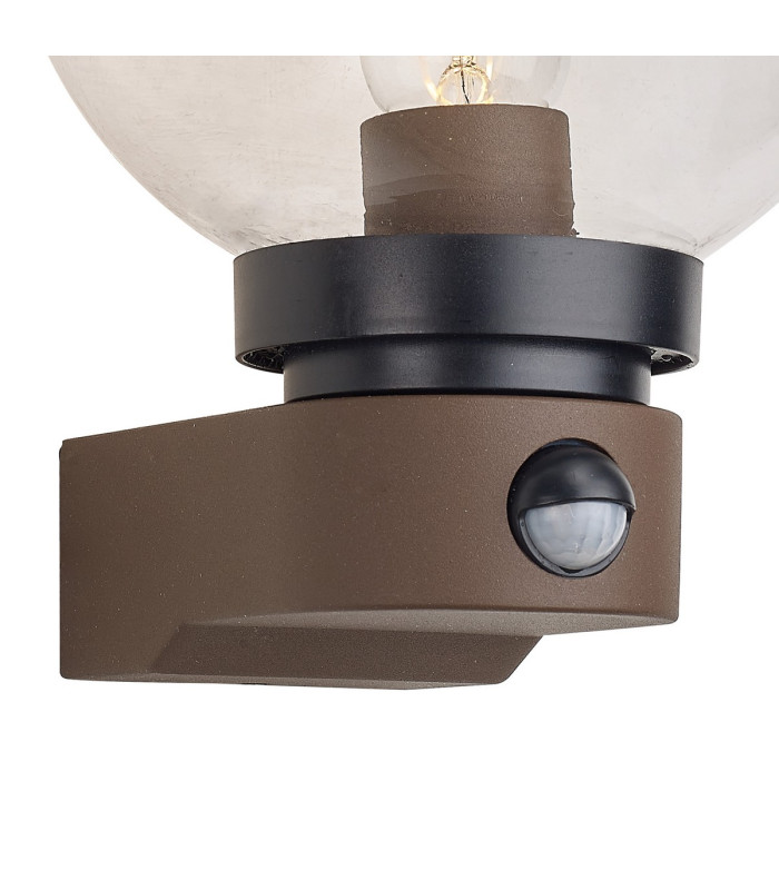 Milo Globe Wall Lamp With PIR Sensor 1 x E27 IP54 Corrosion Resistant Dark Brown/Clear 2yrs Warranty-6