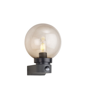 Milo Globe Wall Lamp With PIR Sensor 1 x E27 IP54 Corrosion Resistant Dark Grey/Smoke 2yrs Warranty-1