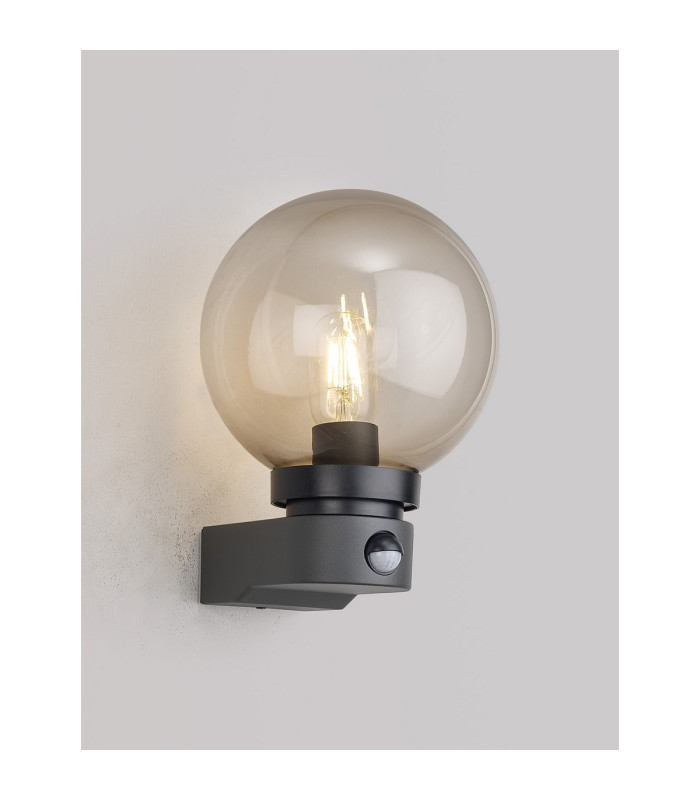 Milo Globe Wall Lamp With PIR Sensor 1 x E27 IP54 Corrosion Resistant Dark Grey/Smoke 2yrs Warranty-2