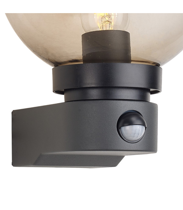 Milo Globe Wall Lamp With PIR Sensor 1 x E27 IP54 Corrosion Resistant Dark Grey/Smoke 2yrs Warranty-6