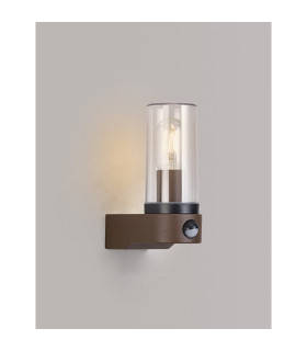 Milo Tubular Wall Lamp With PIR Sensor 1 x E27 IP54 Corrosion Resistant Dark Brown/Clear 2yrs Warranty-2