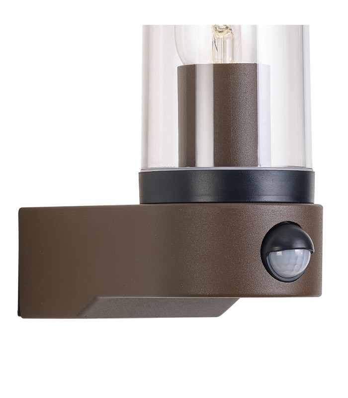 Milo Tubular Wall Lamp With PIR Sensor 1 x E27 IP54 Corrosion Resistant Dark Brown/Clear 2yrs Warranty-6