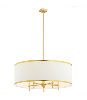 Abbano Cylindrical Pendant Ceiling 5 Light Cream With Gold Strip Brushed Brass-1
