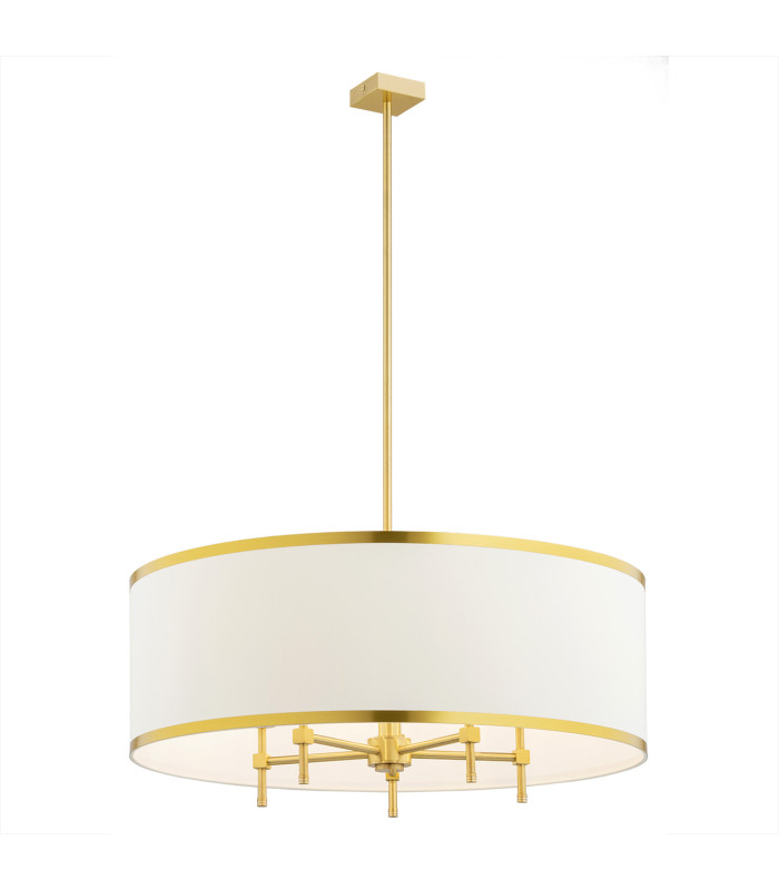 Abbano Cylindrical Pendant Ceiling 5 Light Cream With Gold Strip Brushed Brass-1
