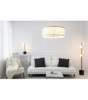 Abbano Cylindrical Pendant Ceiling 5 Light Cream With Gold Strip Brushed Brass-2