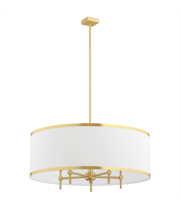 Abbano Cylindrical Pendant Ceiling 5 Light Cream With Gold Strip Brushed Brass-3