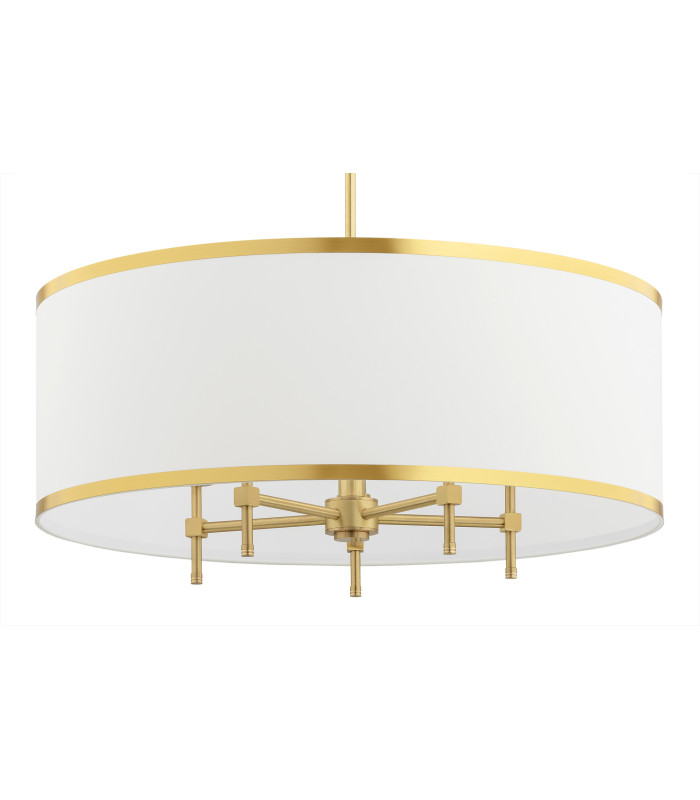 Abbano Cylindrical Pendant Ceiling 5 Light Cream With Gold Strip Brushed Brass-5