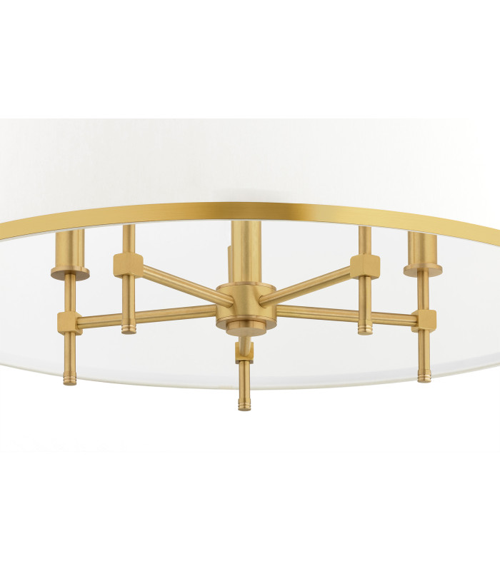 Abbano Cylindrical Pendant Ceiling 5 Light Cream With Gold Strip Brushed Brass-6
