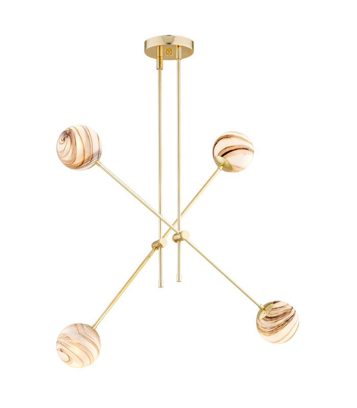 Absos Multi Arm Pendant Ceiling 4 Light White-Brown (Marble Colour) Brass-1