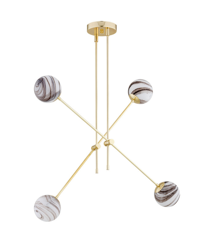 Absos Multi Arm Pendant Ceiling 4 Light White-Brown (Marble Colour) Brass-2