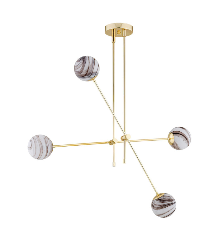 Absos Multi Arm Pendant Ceiling 4 Light White-Brown (Marble Colour) Brass-3