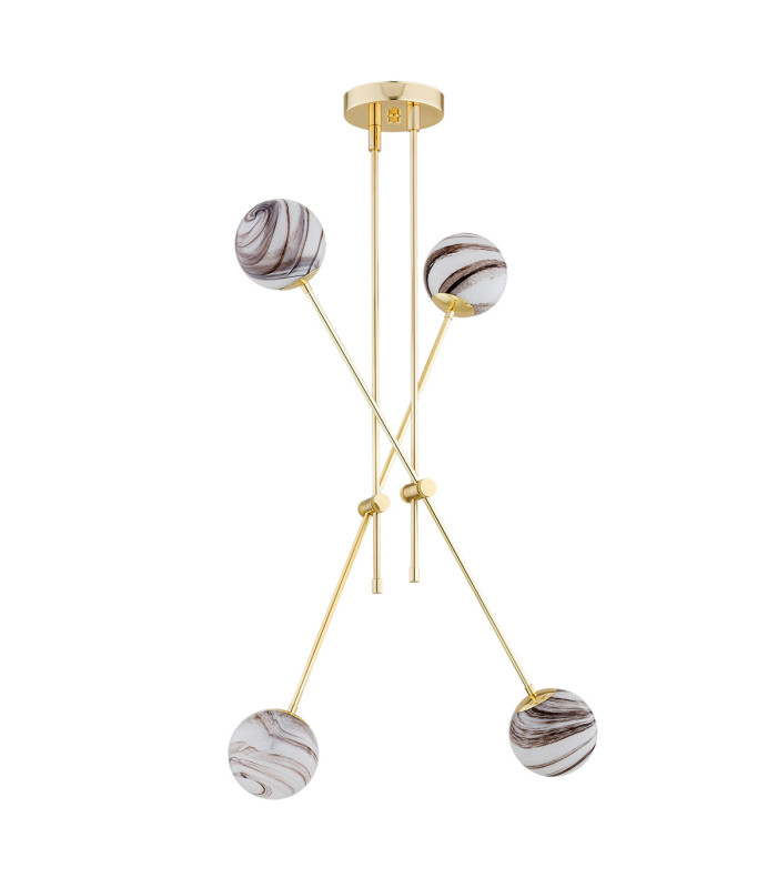 Absos Multi Arm Pendant Ceiling 4 Light White-Brown (Marble Colour) Brass-4