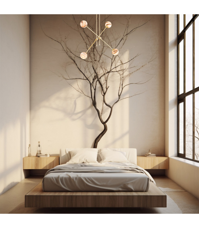 Absos Multi Arm Pendant Ceiling 4 Light White-Brown (Marble Colour) Brass-11