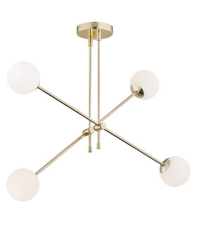 Abstract Multi Arm Pendant Ceiling 4 Light Opal Matt Brass Steel-1