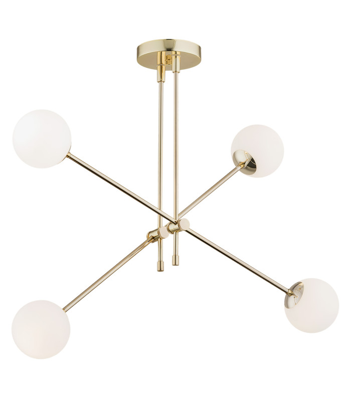 Abstract Multi Arm Pendant Ceiling 4 Light Opal Matt Brass Steel-1