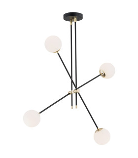 Abstract Multi Arm Pendant Ceiling 4 Light Opal Matt Black Structure Brass Elements-1