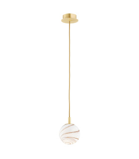 Almiros 12cm Globe Pendant Ceiling Light White-Brown (Marble Colour) Brushed Brass Gold Wire-1