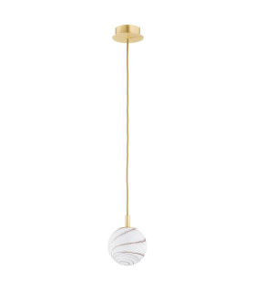 Almiros 12cm Globe Pendant Ceiling Light White-Brown (Marble Colour) Brushed Brass Gold Wire-2