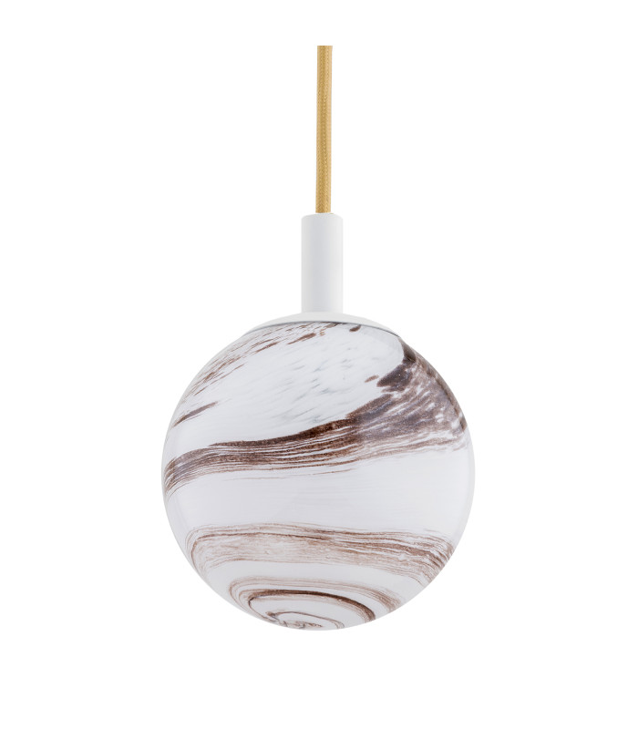 Almiros Globe Pendant Ceiling Light White-Brown (Marble Colour) Cream White Gold Wire-3