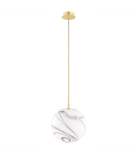 Almiros 25cm Globe Pendant Ceiling Light White-Brown (Marble Colour) Brushed Brass Gold Wire-2