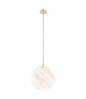 Almiros 30cm Globe Pendant Ceiling Light White-Brown (Marble Colour) Brushed Brass Gold Wire-1