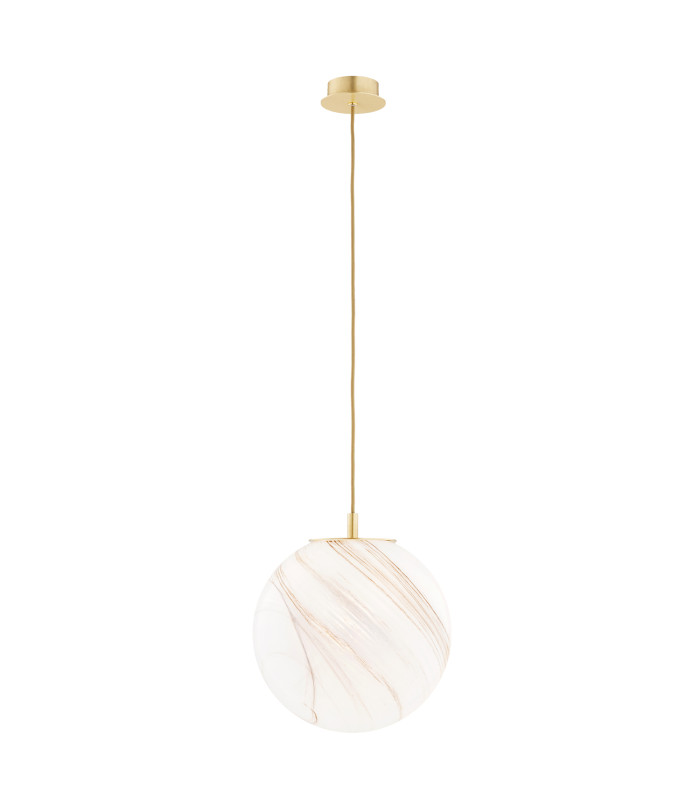 Almiros 30cm Globe Pendant Ceiling Light White-Brown (Marble Colour) Brushed Brass Gold Wire-1