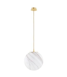 Almiros 30cm Globe Pendant Ceiling Light White-Brown (Marble Colour) Brushed Brass Gold Wire-2