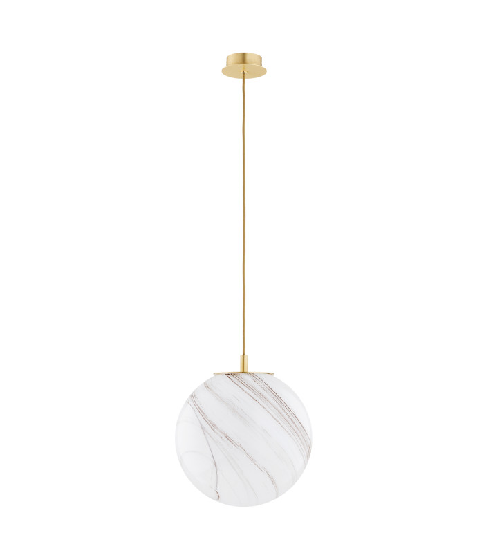 Almiros 30cm Globe Pendant Ceiling Light White-Brown (Marble Colour) Brushed Brass Gold Wire-2