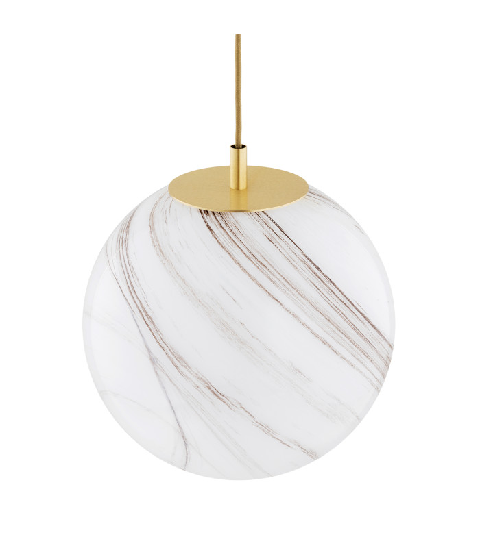 Almiros 30cm Globe Pendant Ceiling Light White-Brown (Marble Colour) Brushed Brass Gold Wire-3