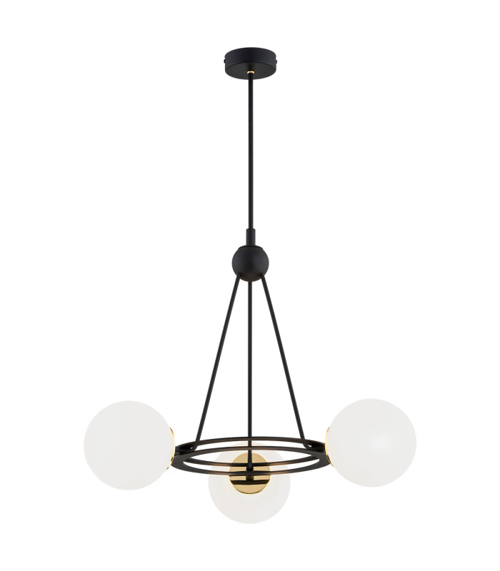 Amalfi Globe Pendant Ceiling 3 Light Opal Matt Black Structure Brass Elements-1