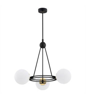 Amalfi Globe Pendant Ceiling 3 Light Opal Matt Black Structure Brass Elements-2