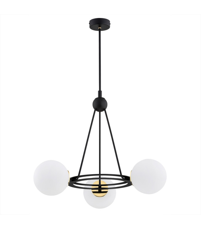 Amalfi Globe Pendant Ceiling 3 Light Opal Matt Black Structure Brass Elements-2