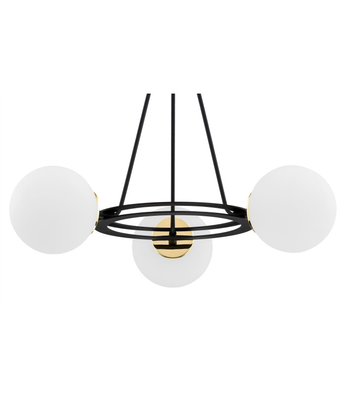Amalfi Globe Pendant Ceiling 3 Light Opal Matt Black Structure Brass Elements-3