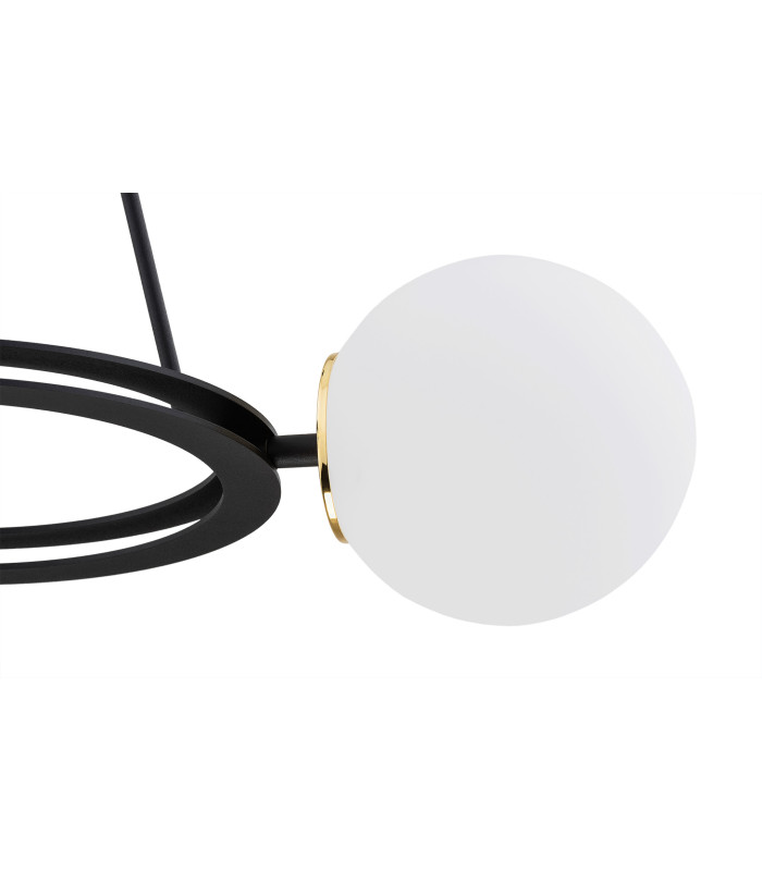 Amalfi Globe Pendant Ceiling 3 Light Opal Matt Black Structure Brass Elements-4